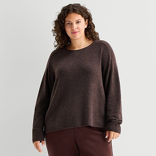 Stylus Plus Womens Crew Neck Long Sleeve Striped Pullover Sweater In Brown