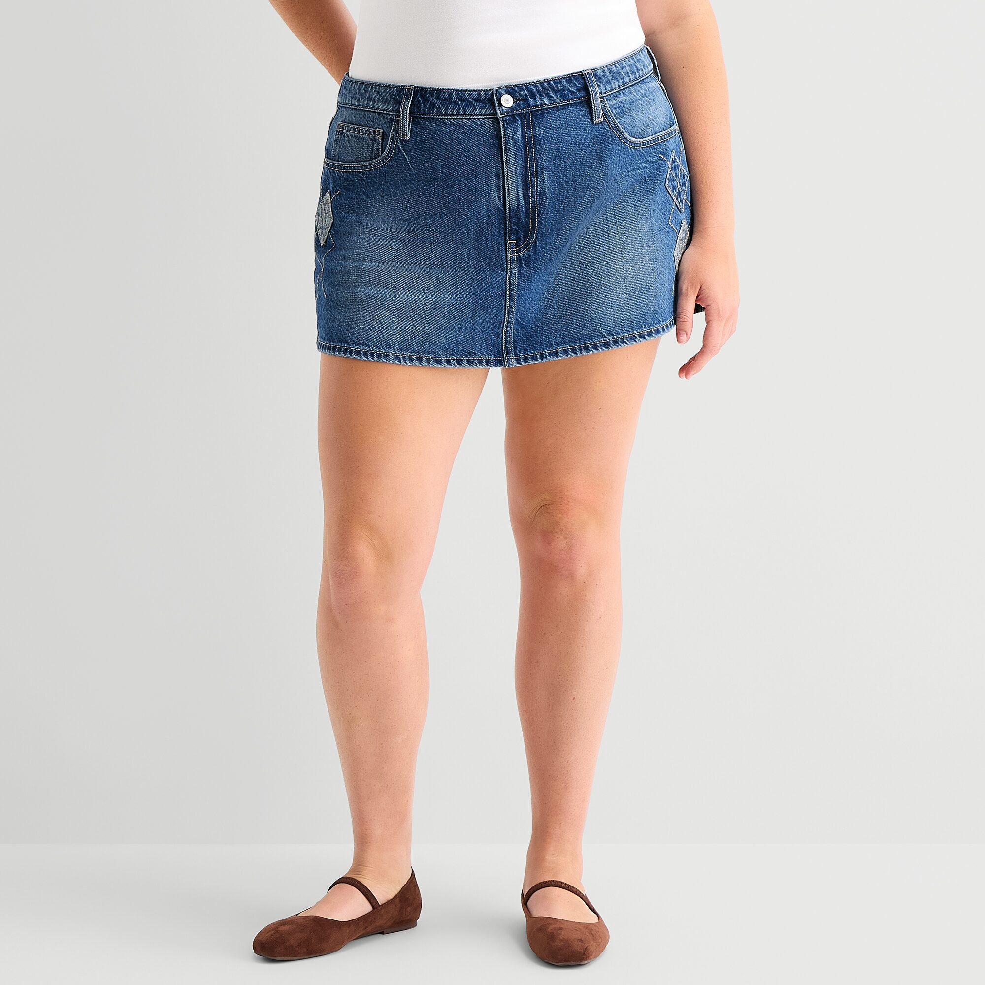 Arizona Womens Low Rise Mini Denim Skirt