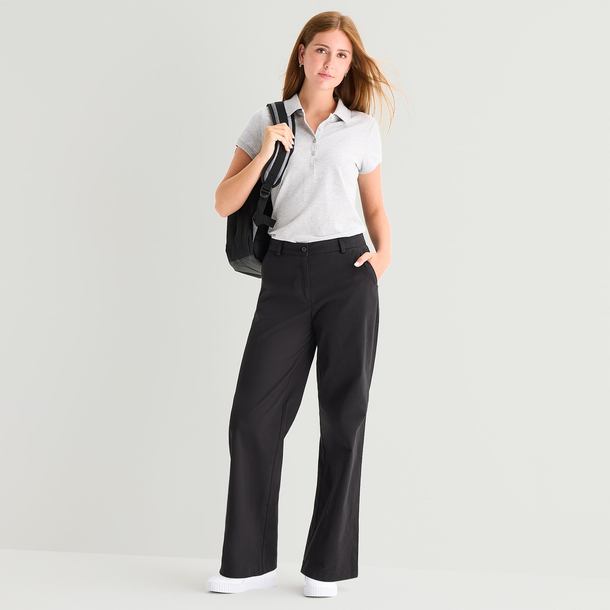 IZOD Womens Juniors Wide Leg Mid Rise Flat Front Pant