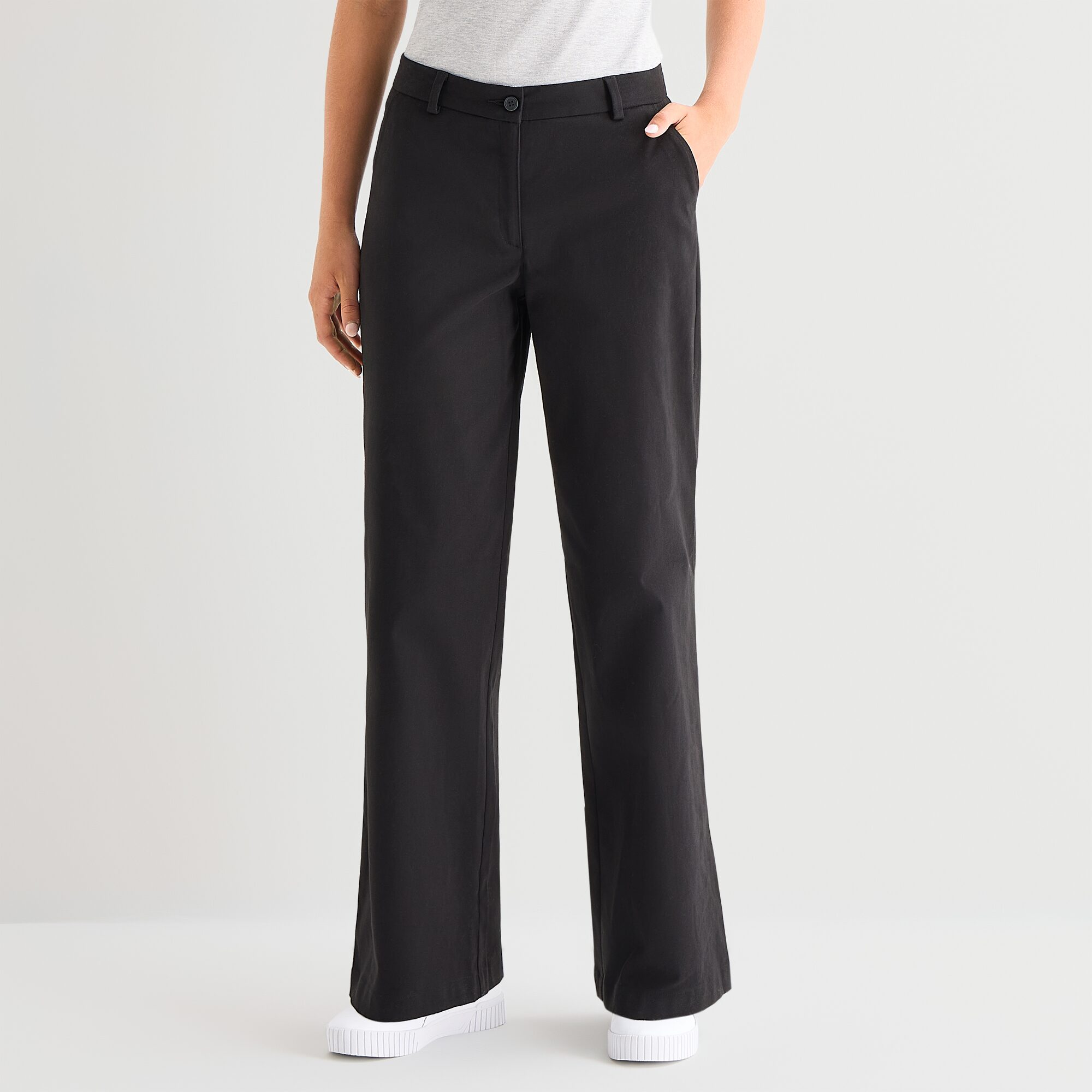 IZOD Womens Juniors Wide Leg Mid Rise Flat Front Pant