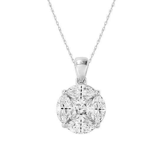(F / Si2) Womens 2 CT. T.W. Lab Grown White Diamond 10K Gold Round 18 Inch Pendant Necklace