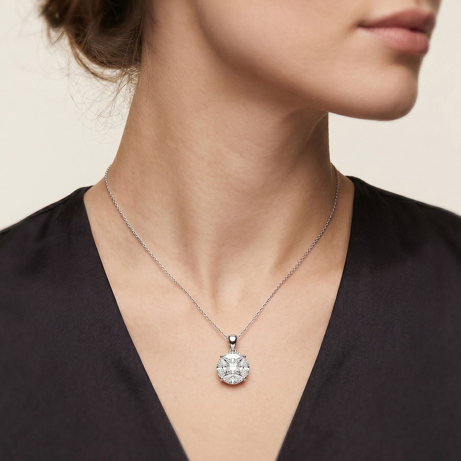 (F / Si2) Womens 2 CT. T.W. Lab Grown White Diamond 10K Gold Round 18 Inch Pendant Necklace