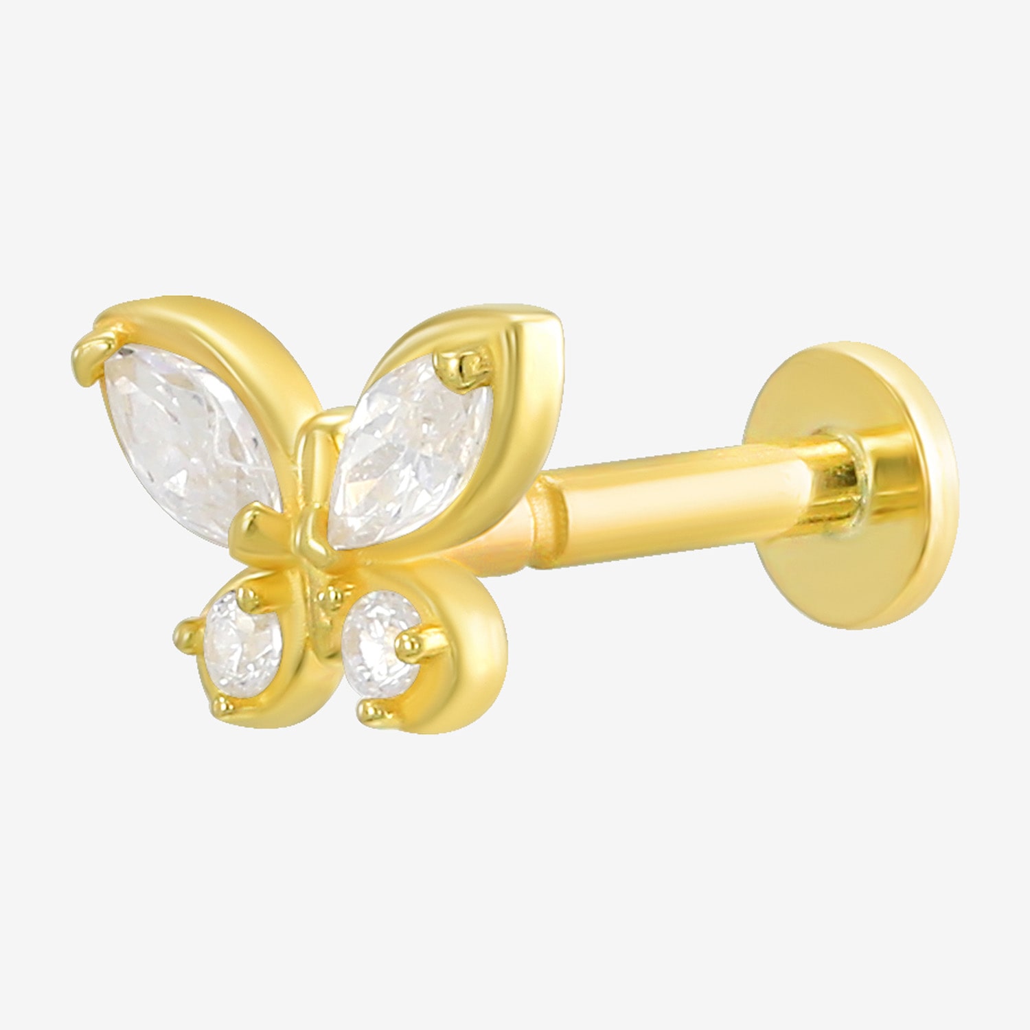 Gold Addiction Butterfly Womens White Cubic Zirconia 10K Gold 6.5mm Butterfly Single Earring