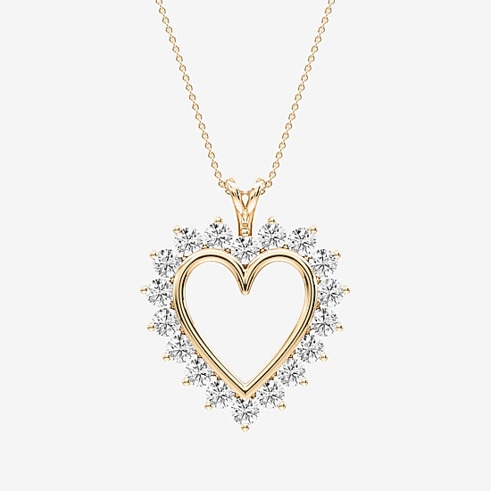 (F / Si2) Womens 2 CT. T.W. Lab Grown White Diamond 14K Gold Over Silver Heart 18 Inch Pendant Necklace