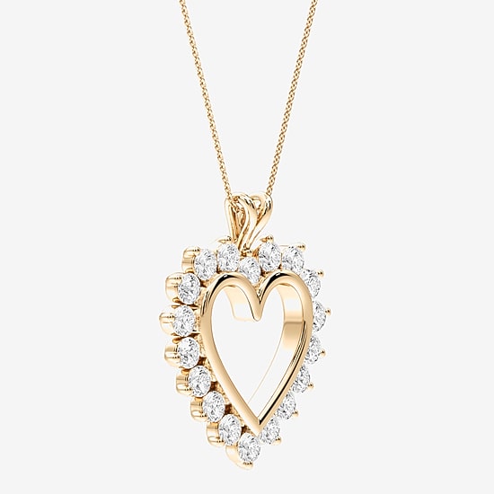 (F / Si2) Womens 2 CT. T.W. Lab Grown White Diamond 14K Gold Over Silver Heart 18 Inch Pendant Necklace