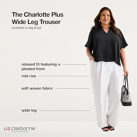 Liz Claiborne Charlotte Womens Plus Wide Leg Mid Rise Trouser