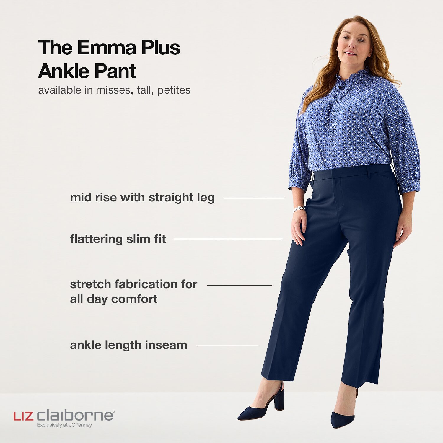 Liz Claiborne Emma Womens Plus Slim Mid Rise Ankle Pant