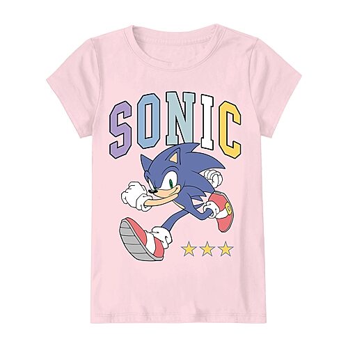 Mad Engine Kids' Girls Crew Neck Short Sleeve Regular Fit Sonic The Hedgehog Graphic T-shirt In Pink