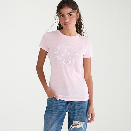 Aéropostale Womens Juniors Crew Neck Short Sleeve Regular Fit Graphic T-shirt In Pink