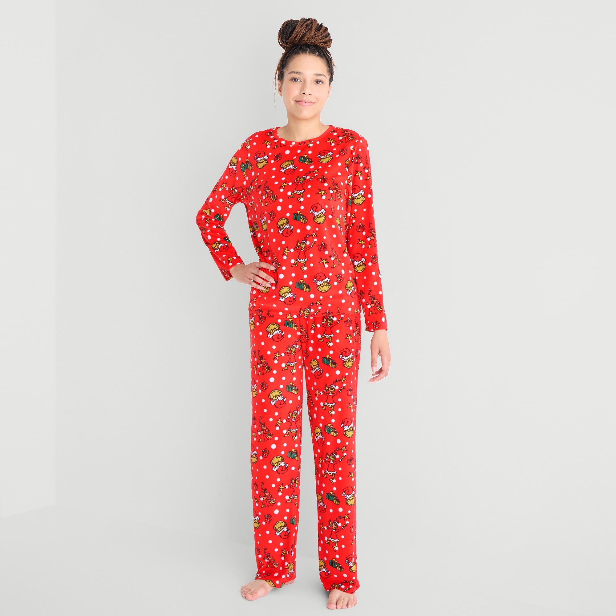 Disney Mjc Womens Grinch Round Neck Long Sleeve 2-pc. Pajama Set