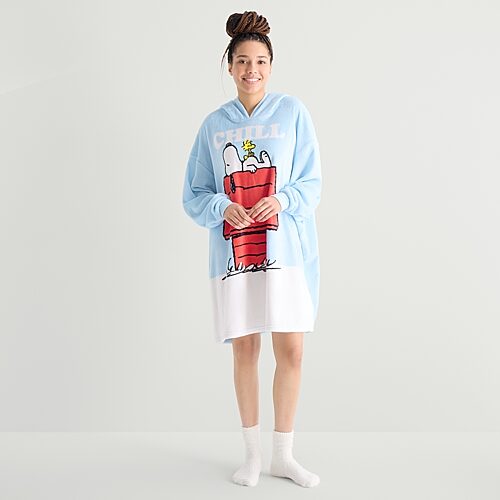 Disney Mjc Womens Long Sleeve Scoop Neck Peanuts Snoopy Nightgown, One Size Fits Most, Blue