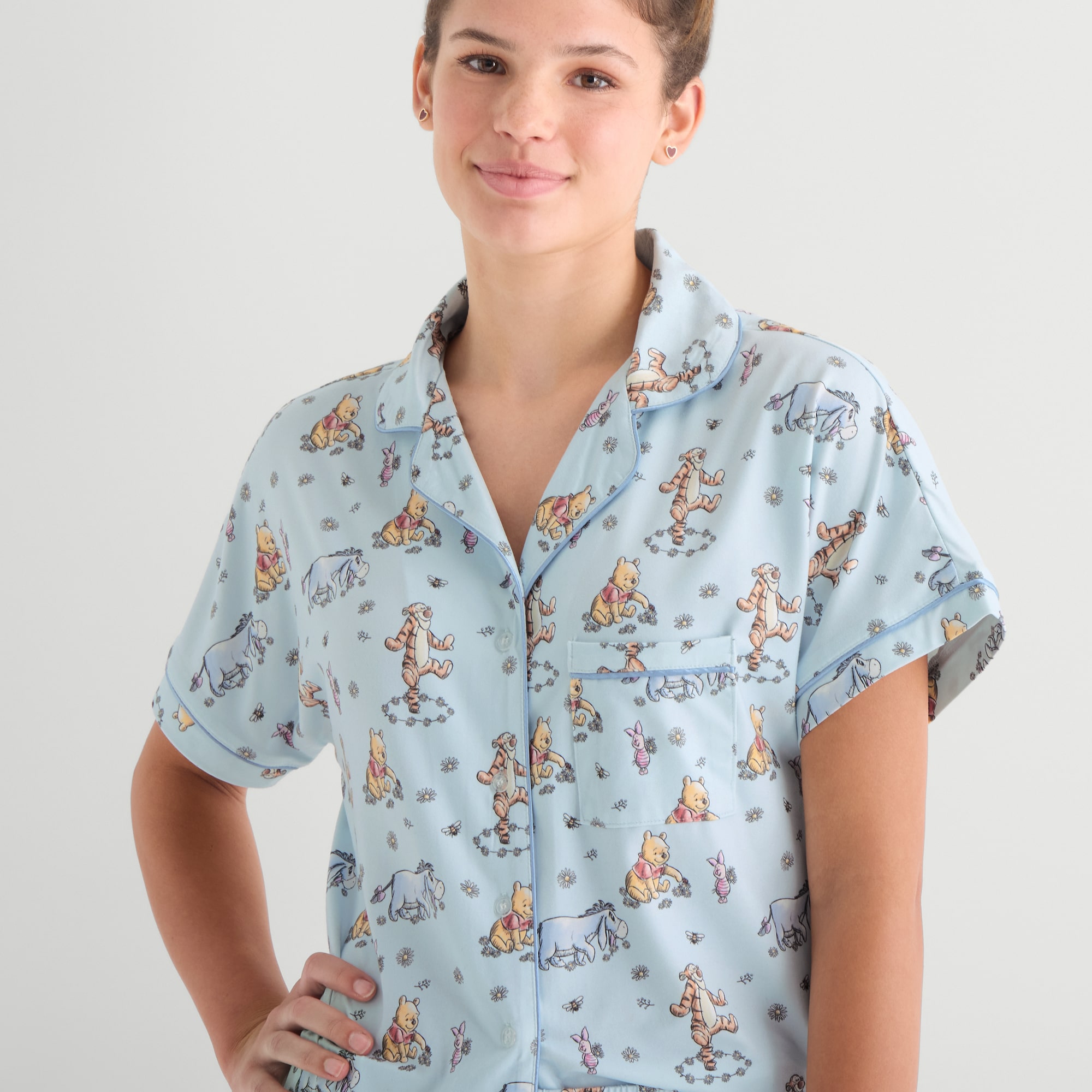 Disney Mjc Womens Winnie The Pooh Long Sleeve 2-pc. Pajama Set