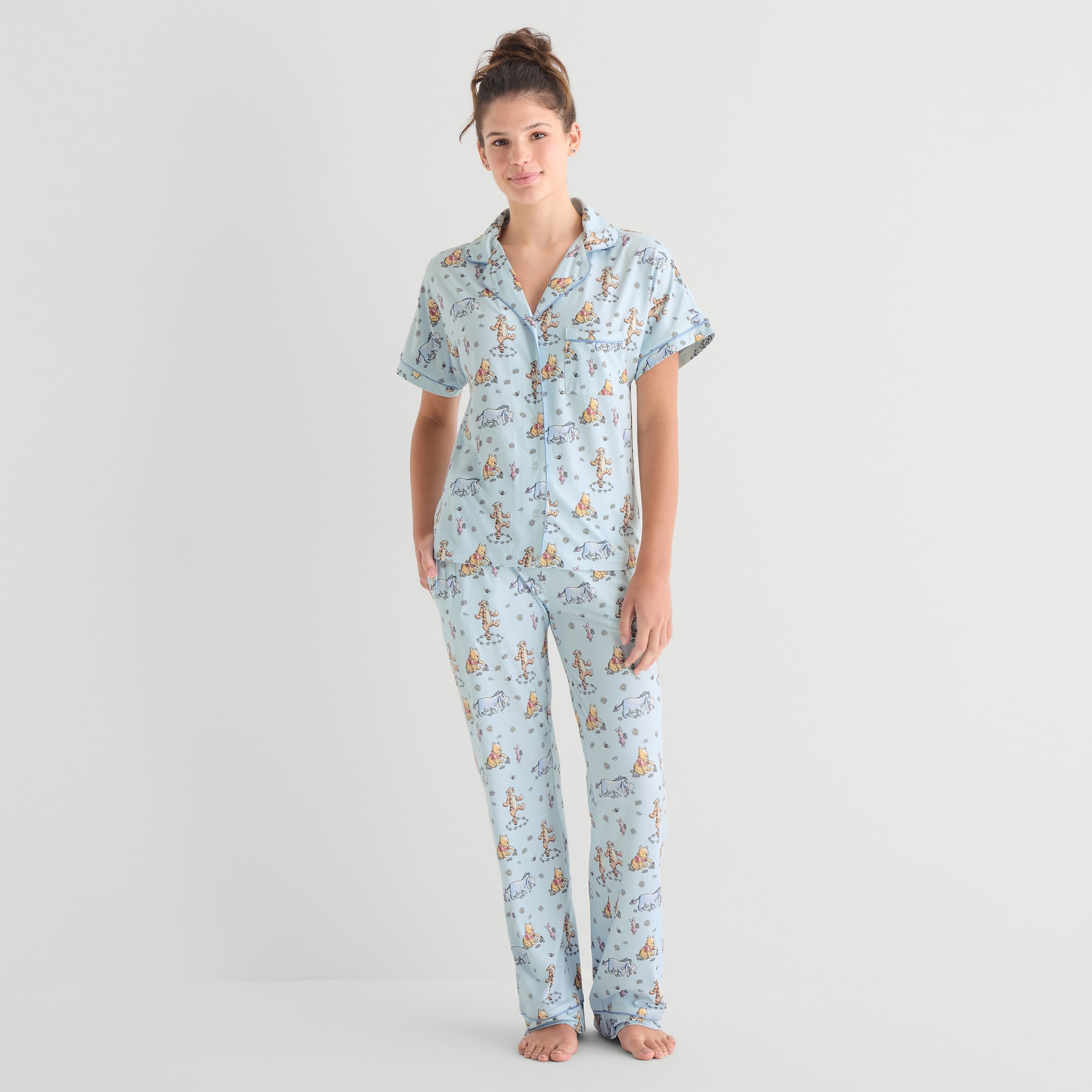 Disney Mjc Womens Winnie The Pooh Long Sleeve 2-pc. Pajama Set