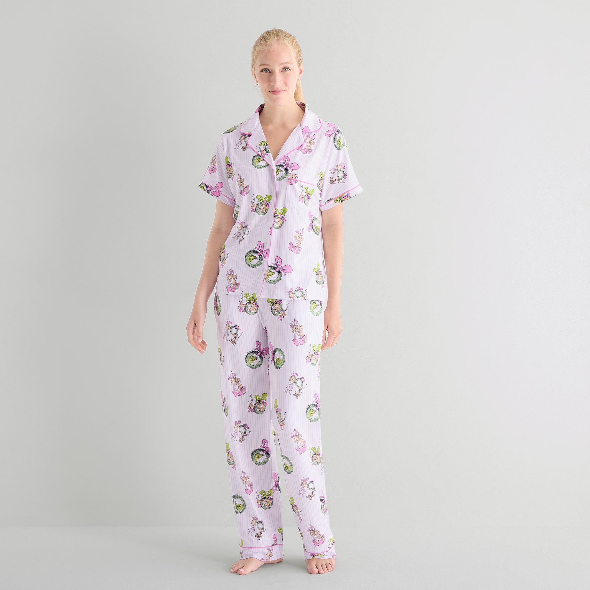 Disney Mjc Womens Grinch Long Sleeve 2-pc. Pajama Set