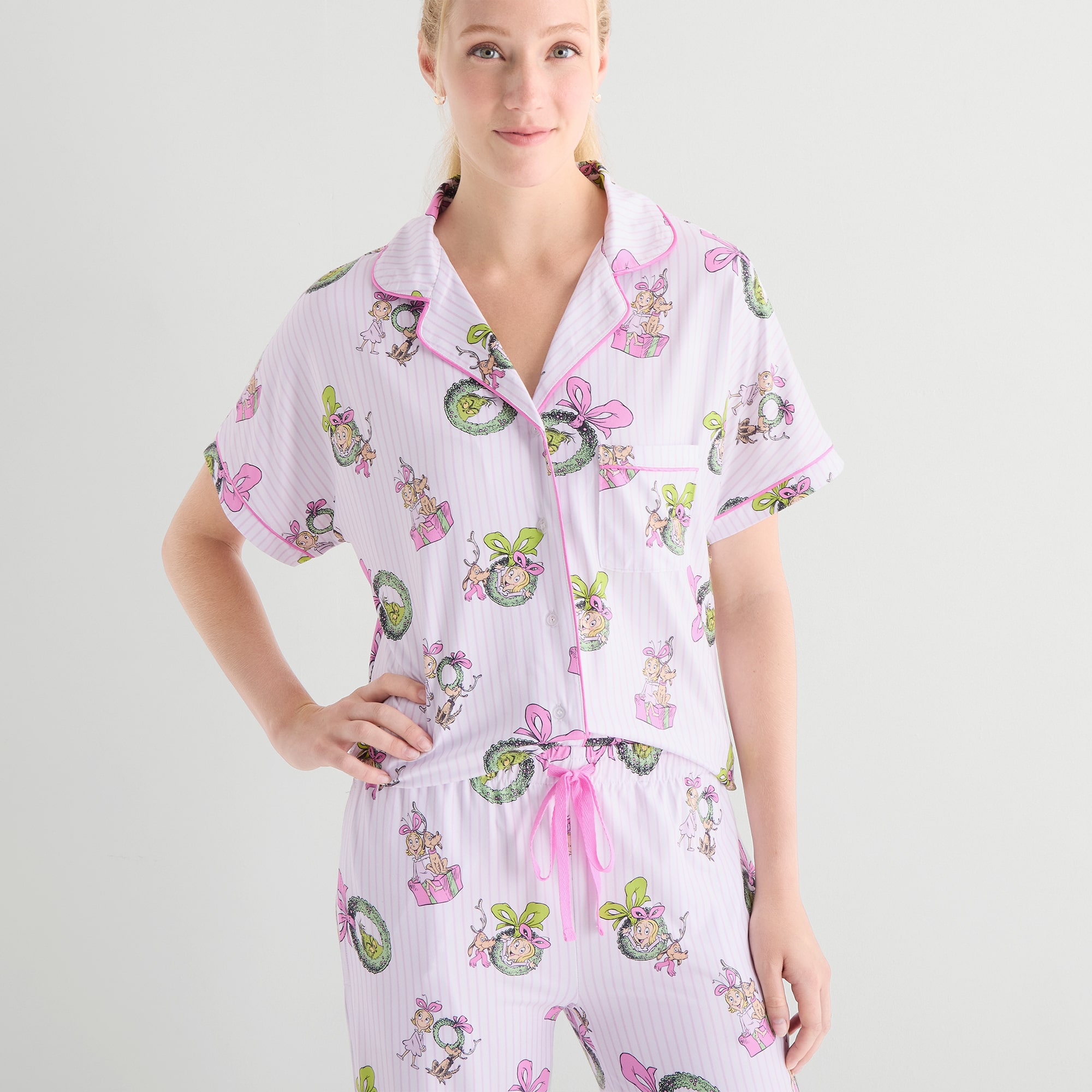 Disney Mjc Womens Grinch Long Sleeve 2-pc. Pajama Set