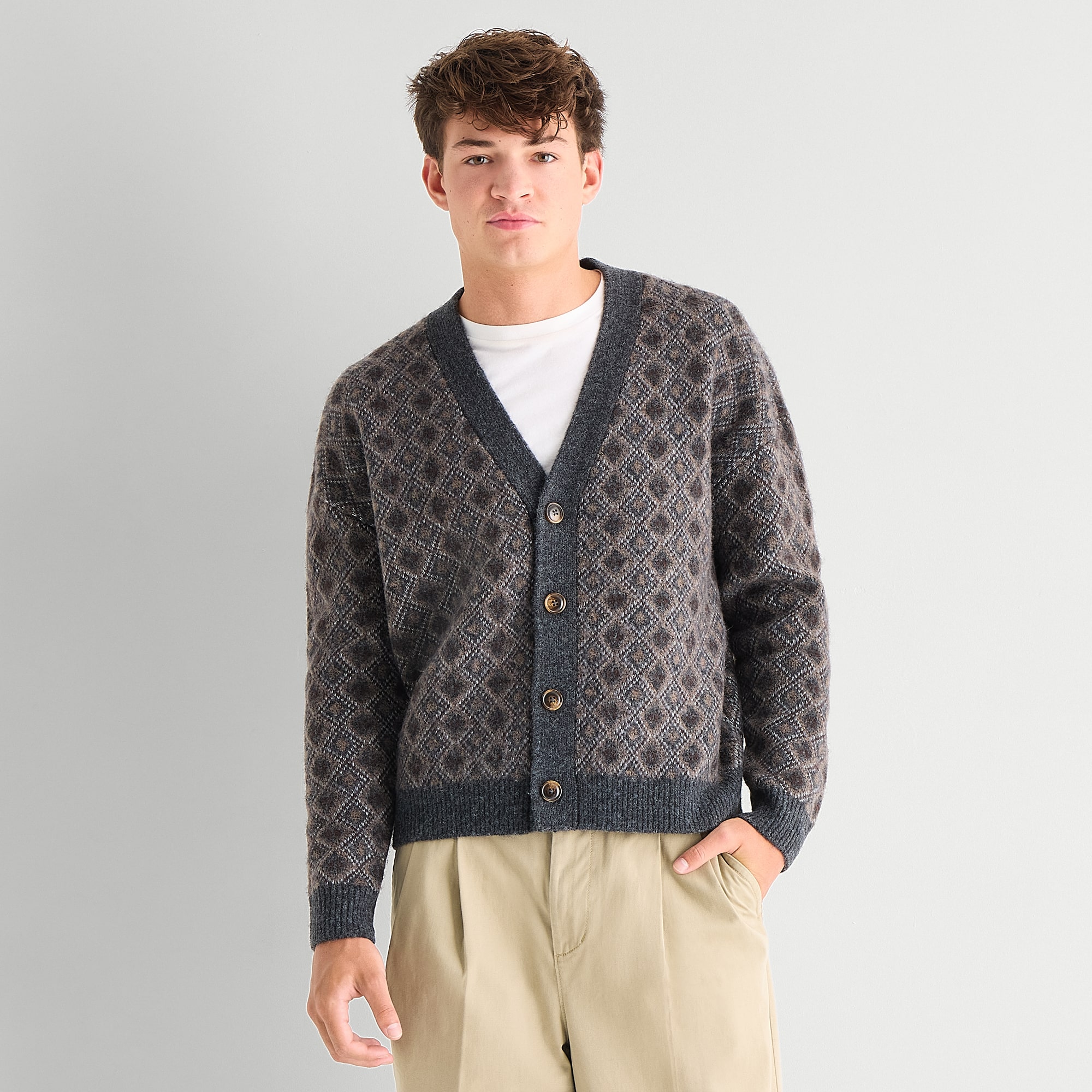Arizona Mens V Neck Long Sleeve Button Geometric Cardigan
