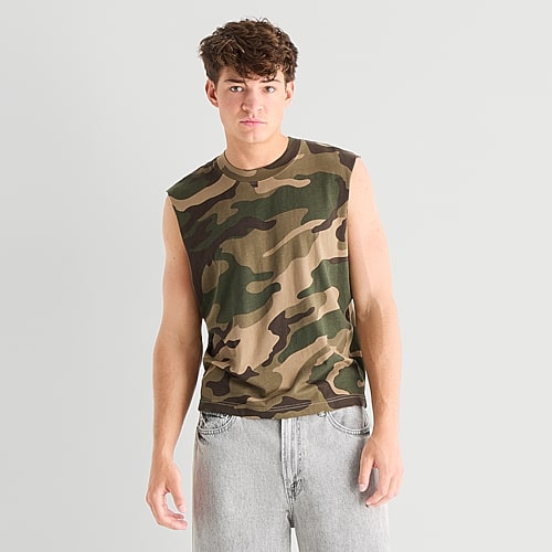 Arizona Mens Crew Neck Sleeveless Muscle T-Shirt, Large, Green