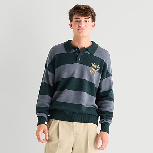 Arizona Mens Long Sleeve Polo Sweater In Blue
