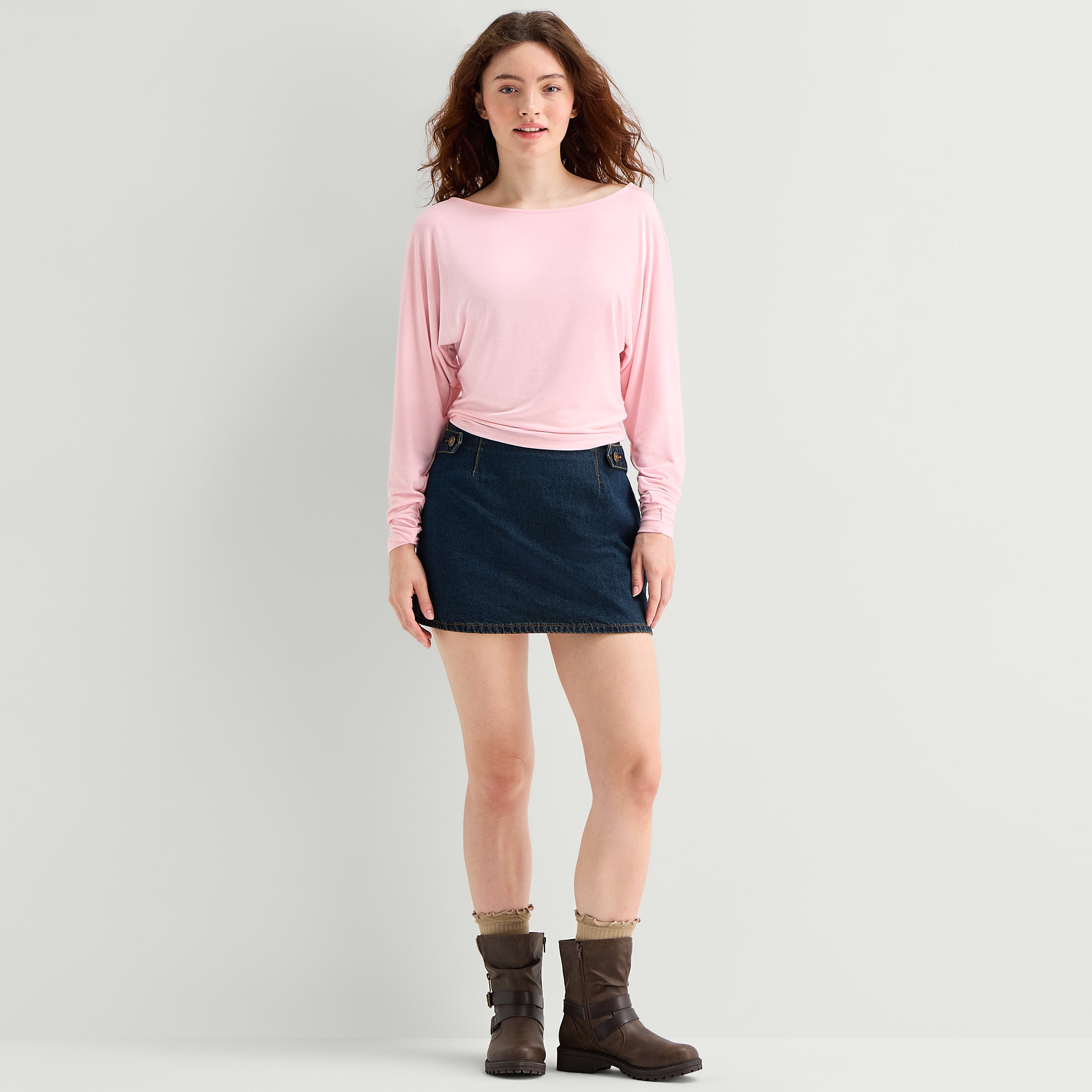 Forever 21 Womens Juniors Asymmetrical Neck Long Sleeve T-Shirt