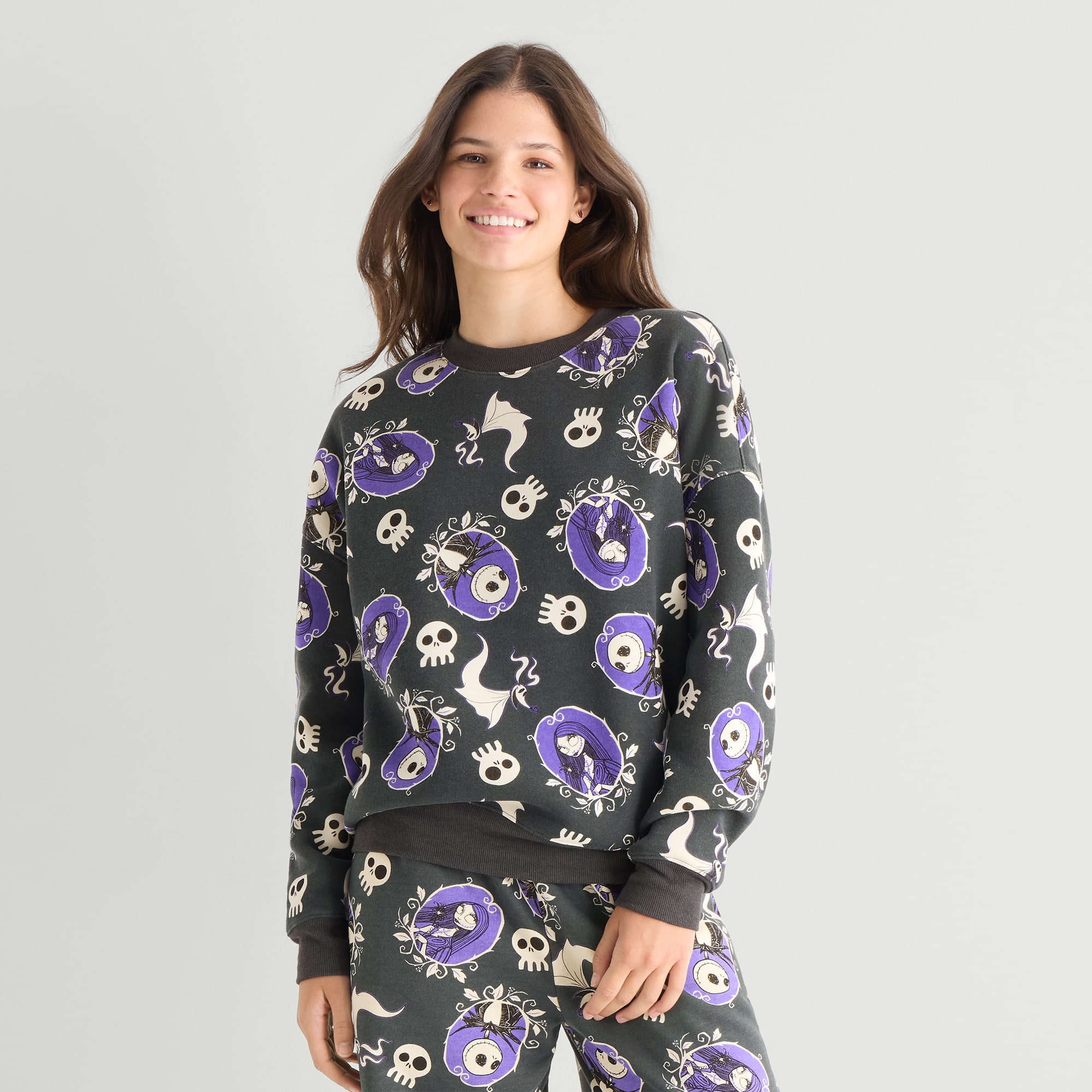 Jack Sally Zero Pattern Womens Juniors Crew Neck Long Sleeve Sweatshirt
