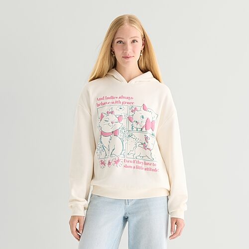 Hybrid Tees Womens Juniors Long Sleeve The Aristocats Hoodie In White