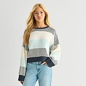 Arizona Juniors Womens Crew Neck Long Sleeve Striped Pullover Sweater