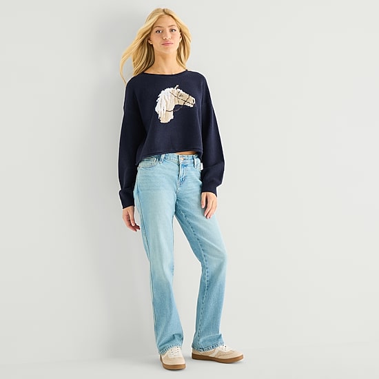 Arizona Juniors Womens Crew Neck Long Sleeve Pullover Sweater