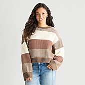 Arizona Juniors Womens Crew Neck Long Sleeve Striped Pullover Sweater