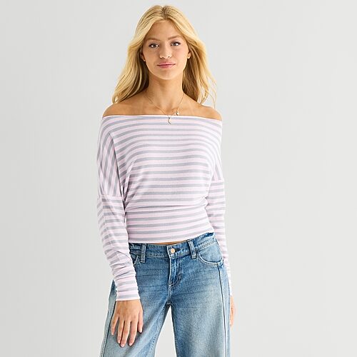 Arizona Womens Juniors Round Neck Long Sleeve T-Shirt, Xx-large, Gray
