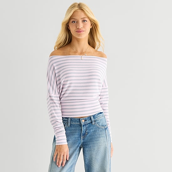 Arizona Womens Juniors Round Neck Long Sleeve Shell