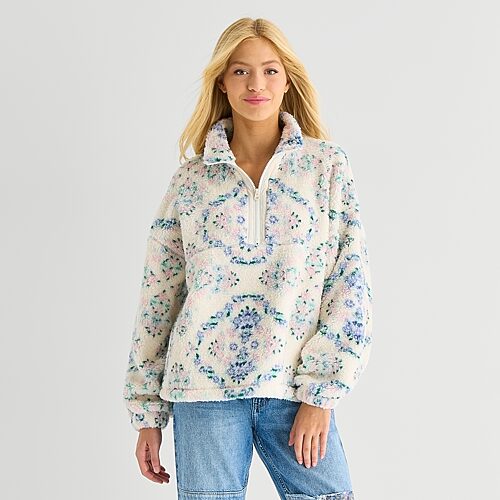 Arizona Womens Juniors Turtleneck Long Sleeve Sweatshirt In White