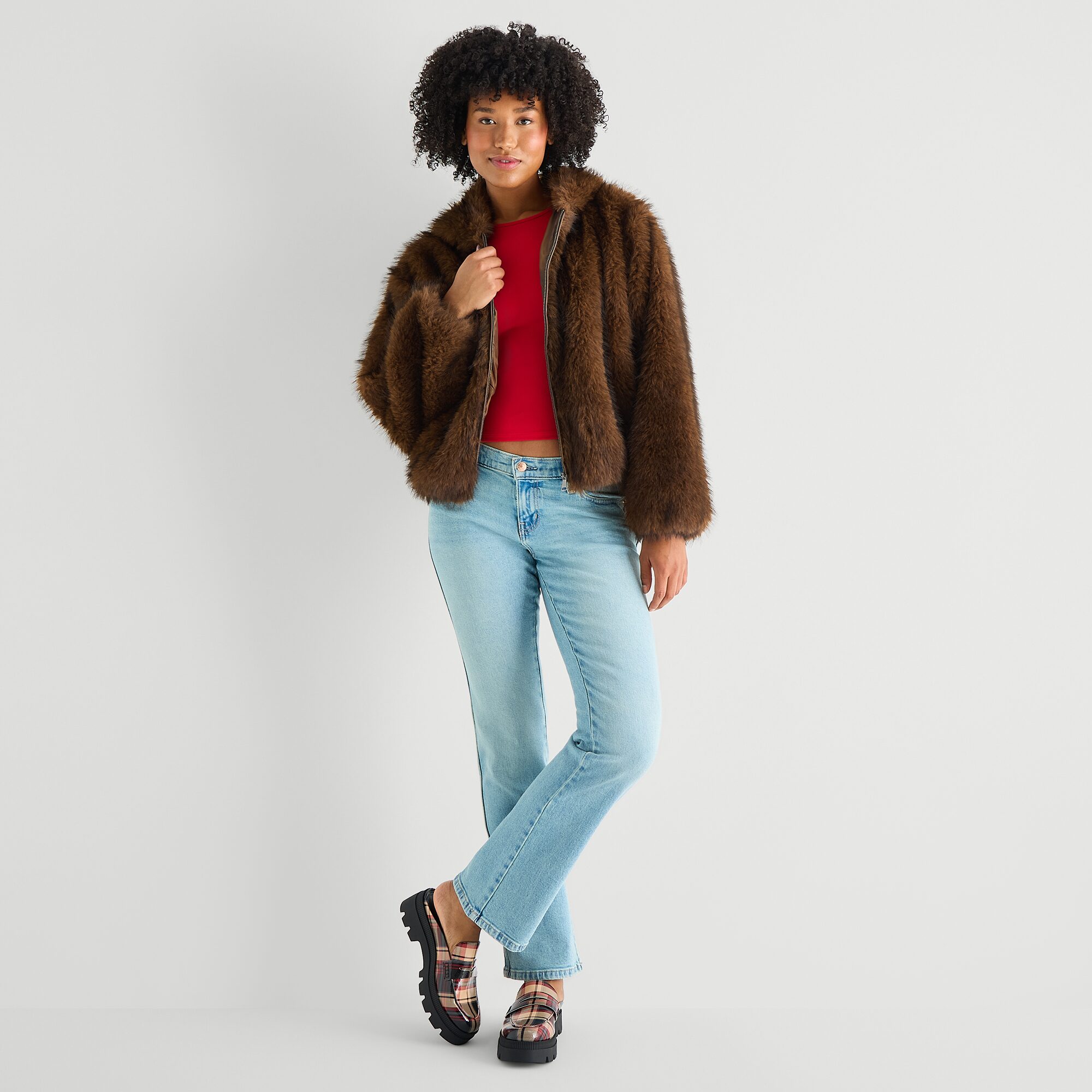 Arizona Womens Juniors Faux Fur Heavyweight Coat