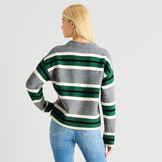 Arizona Juniors Womens Crew Neck Long Sleeve Striped Pullover Sweater