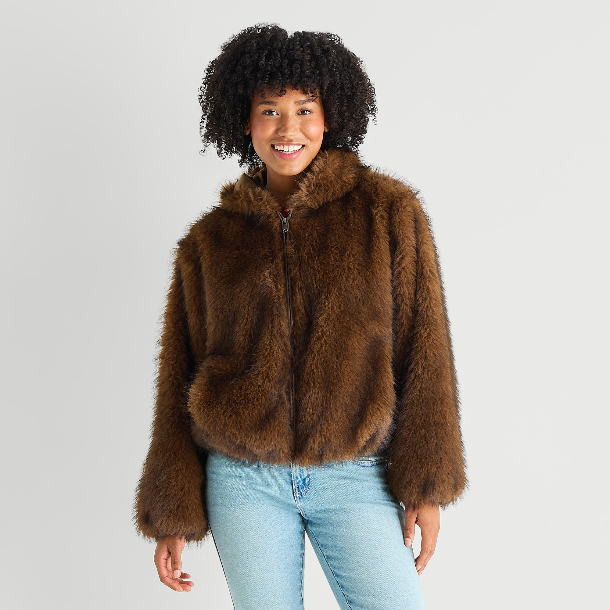 Arizona Womens Juniors Faux Fur Heavyweight Coat