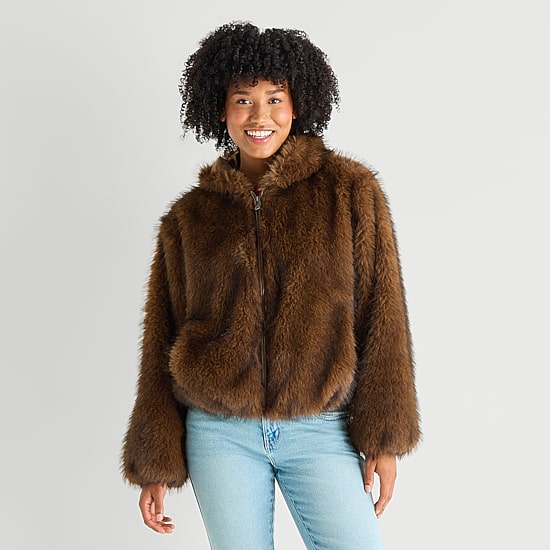 Arizona Womens Juniors Faux Fur Heavyweight Coat