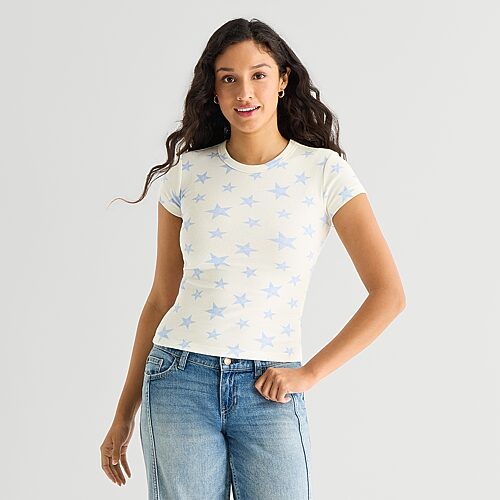 Arizona Womens Juniors Crew Neck Short Sleeve Regular Fit Graphic T-Shirt, X-large, White