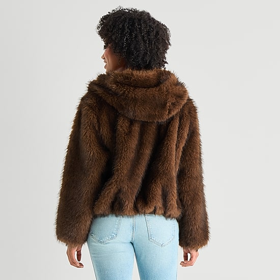 Arizona Womens Juniors Faux Fur Heavyweight Coat