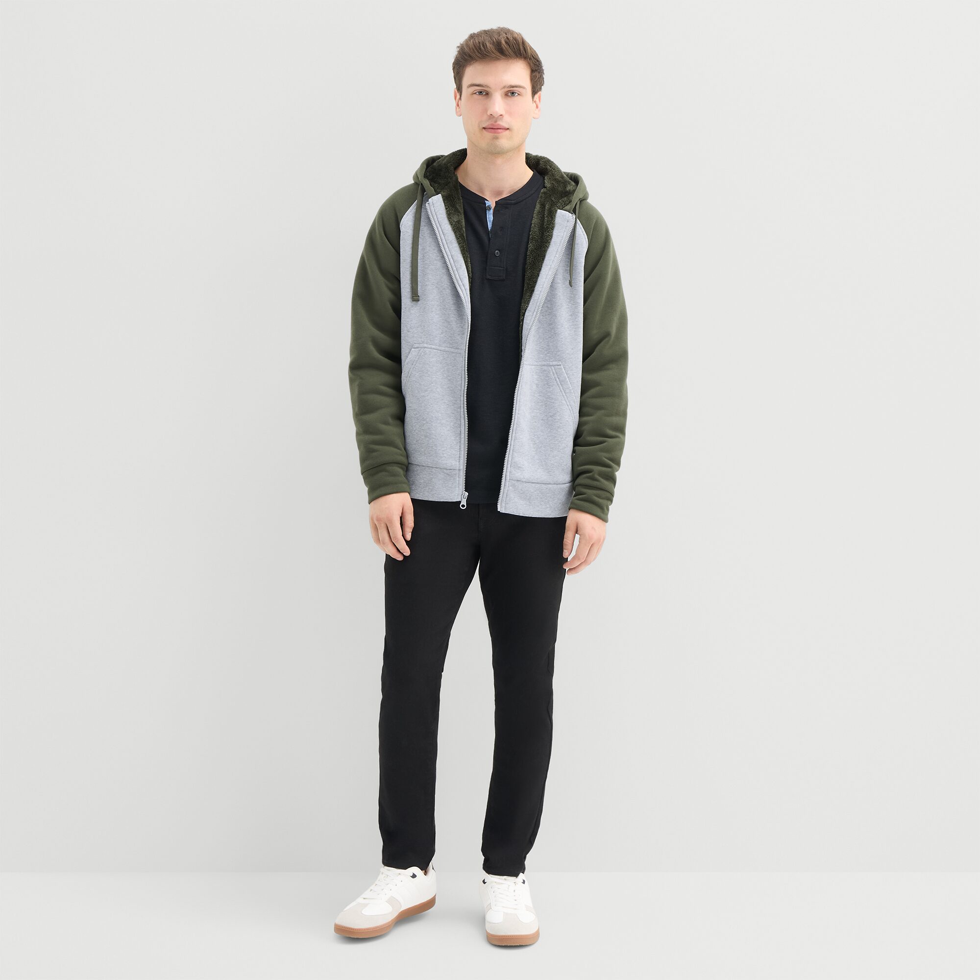 U.S. Polo Assn. Raglan Sherpa Mens Long Sleeve Embroidered Zipper Hoodie