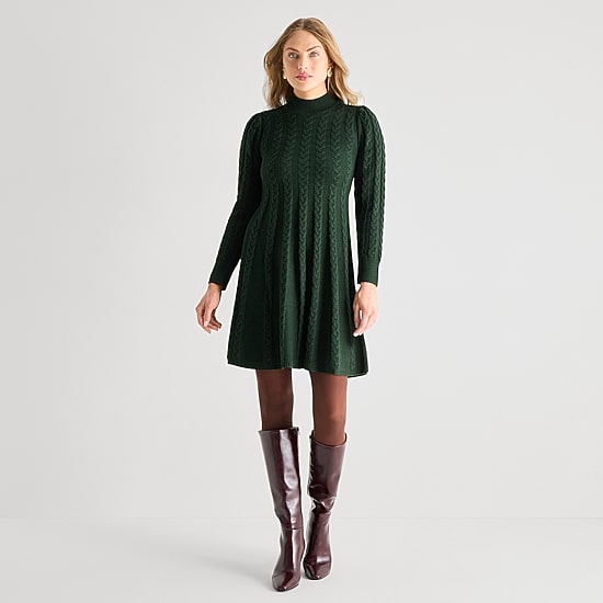 Jessica Howard Womens Long Sleeve Sweater Dress