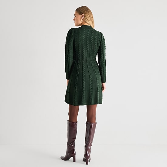 Jessica Howard Womens Long Sleeve Sweater Dress