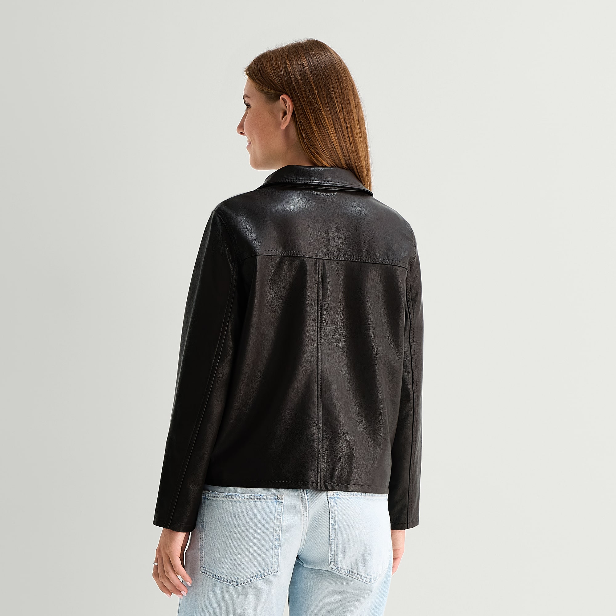 Arizona Womens Juniors Faux Leather Midweight Jacket
