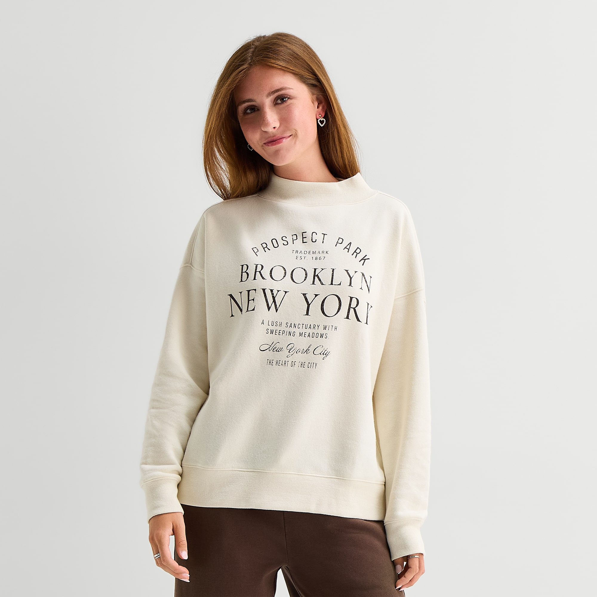 Arizona Womens Juniors Mock Neck Long Sleeve Sweatshirt
