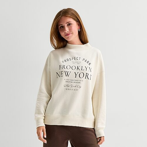 Arizona Womens Juniors Mock Neck Long Sleeve Sweatshirt In White