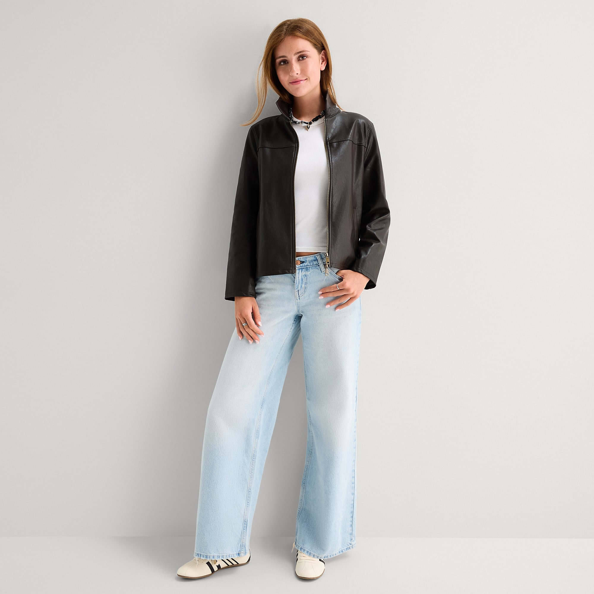 Arizona Womens Juniors Faux Leather Midweight Jacket