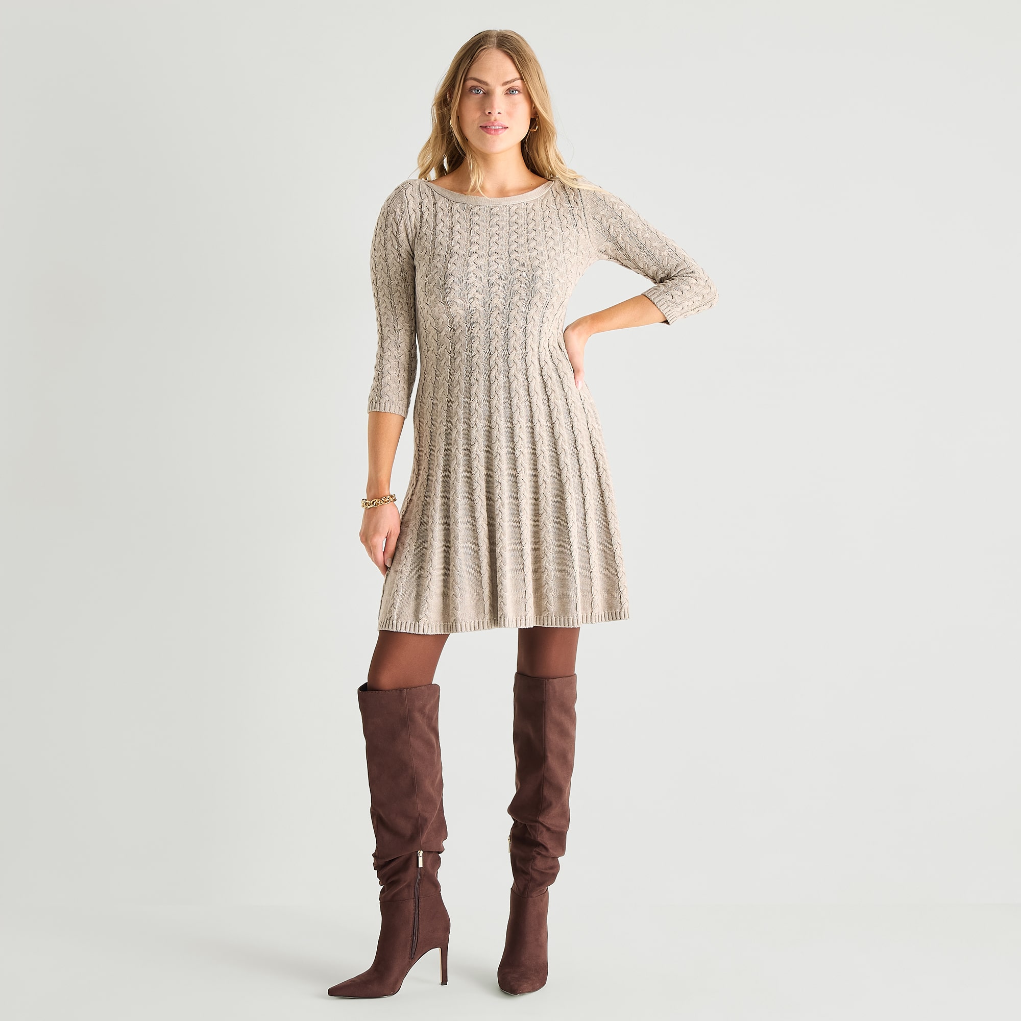 Jessica Howard Womens 3/4 Sleeve Sweater Dress
