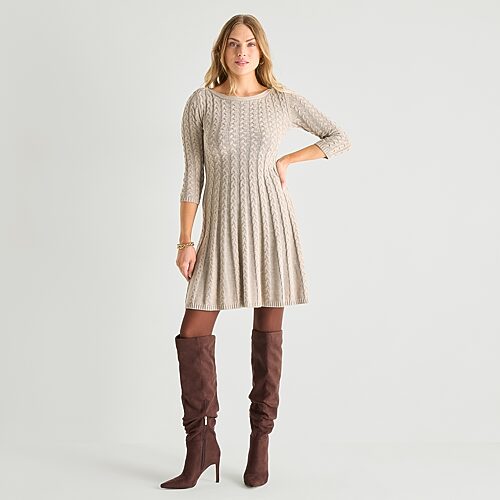Jessica Howard Womens 3/4 Sleeve Sweater Dress In Beige