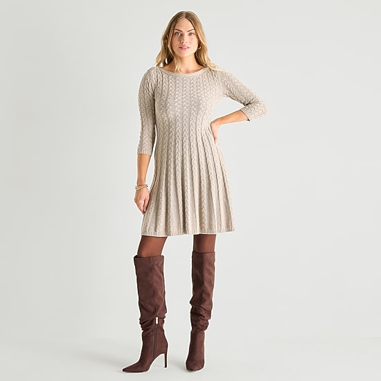 Jessica Howard Womens 3/4 Sleeve Sweater Dress