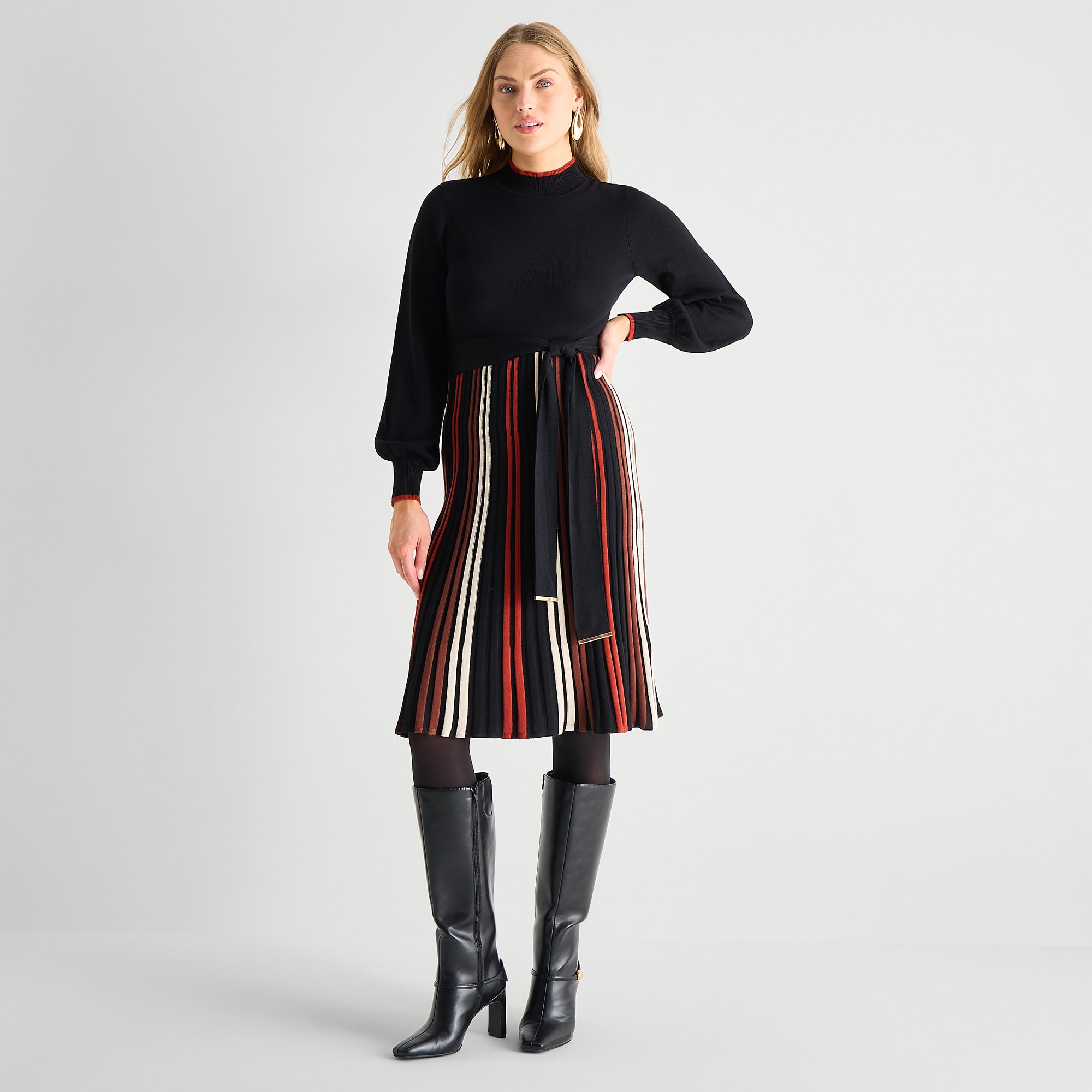 Jessica Howard Womens Long Sleeve Striped Sweater Dress