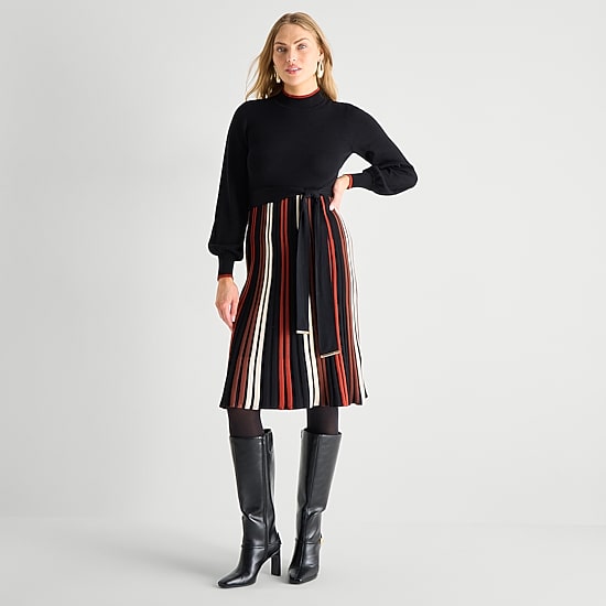 Jessica Howard Womens Long Sleeve Striped Sweater Dress