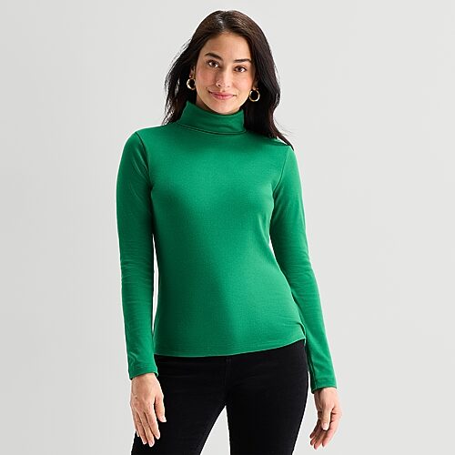 St. John's Bay Womens Turtleneck Long Sleeve T-shirt In Green